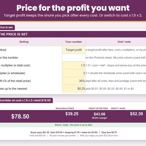Pricing method choice: set the profit you want per tumbler, or use wholesale and retail multipliers