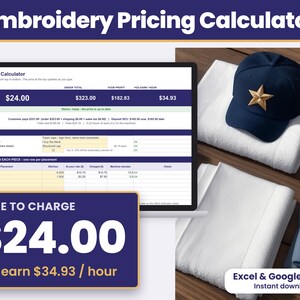 Machine Embroidery Pricing Calculator, Price by Stitch Count, Embroidery Business Spreadsheet, Excel and Google Sheets