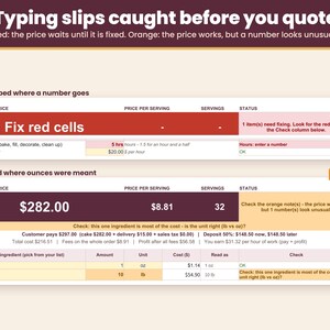 Input checks flag typing mistakes in red and unusual numbers in orange before you quote