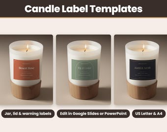 Candle Label Template Bundle, Editable Jar, Lid and Warning Labels, Google Slides, PowerPoint, Printable