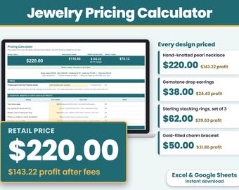 Jewelry Pricing Calculator Spreadsheet, Jewelry Price Sheet, Wholesale Retail Price, Etsy Fees, Excel and Google Sheets