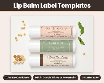 Editable Lip Balm Label Template Bundle, Lip Balm Tube Label, Round Tin and Ingredient Labels, Google Slides, PowerPoint, Printable
