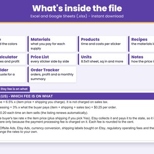 Tabs inside the .xlsx file for Excel and Google Sheets: Start Here, Materials, Products, Recipes, Pricing Calculator, Price List, Quote Builder, Order Tracker, Units, Notes