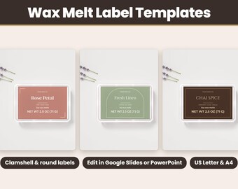Editable Wax Melt Label Template Bundle, Clamshell Label, Round and Warning Labels, Google Slides, PowerPoint, Printable