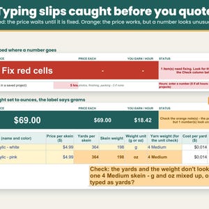 Input checks flag typing mistakes in red and unusual numbers in orange before you quote