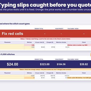 Input checks flag typing mistakes in red and unusual numbers in orange before you quote