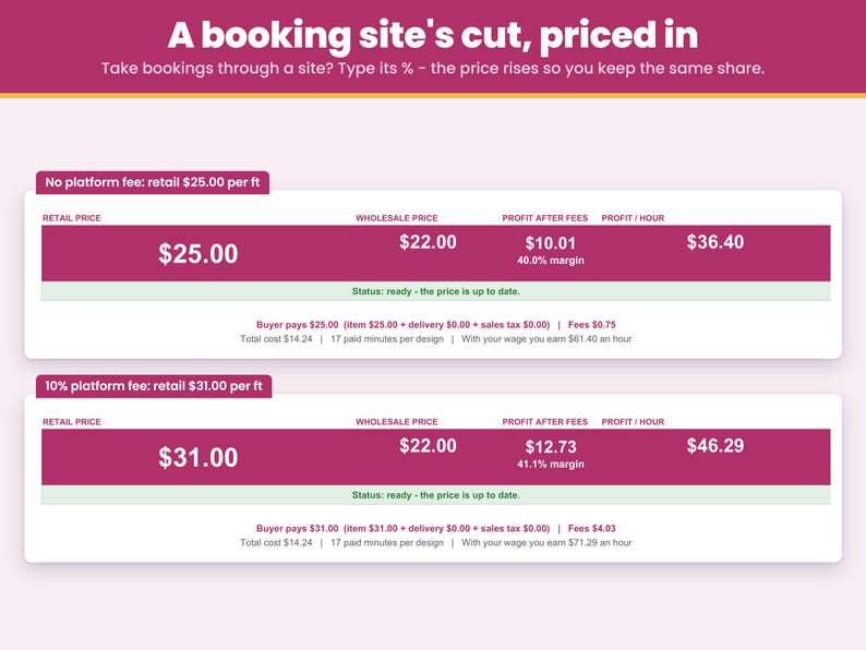 Booking site fee priced in: type the percentage a booking site takes and the balloon garland price rises so you keep the same share