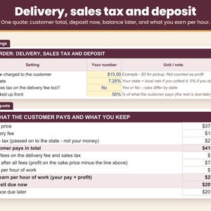 Quote with delivery, sales tax, deposit now and balance later, plus what you earn per hour