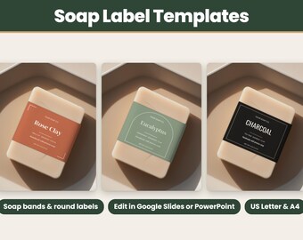 Soap Label Template Bundle, Editable Soap Belly Band, Round and Ingredient Labels, Google Slides, PowerPoint, Printable