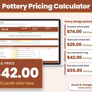 Pottery Pricing Calculator Spreadsheet, Kiln Firing and Glaze Cost, Ceramics Business, Excel and Google Sheets
