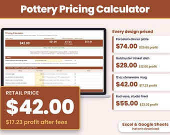 Pottery Pricing Calculator Spreadsheet, Kiln Firing and Glaze Cost, Ceramics Business, Excel and Google Sheets