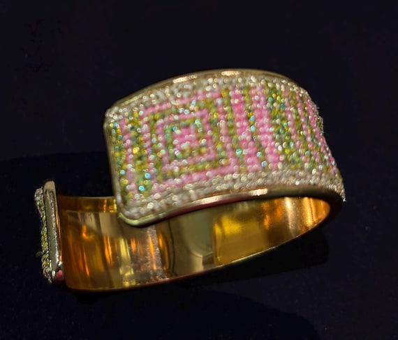 Gold Cuff pinky-greenie Bracelet- featuring pink and lime green