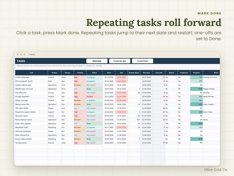 Excel Task Tracker With Macros, Automated Project Tracker, One-click ...