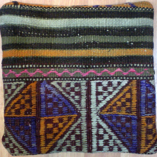 Vintage Turkish Handwoven Kilim Pillow Cover,10"x10"