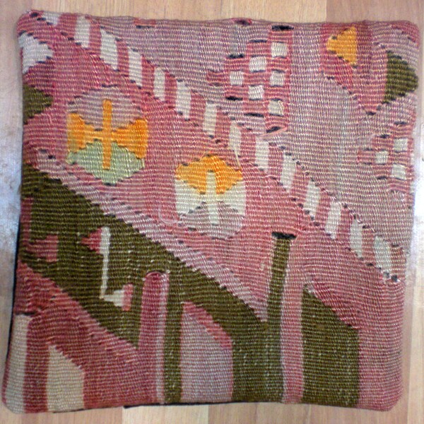 Vintage Turkish Handwoven Kilim Pillow Cover, 10"x10"
