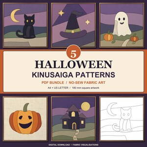 Paquete de patrones Kinusaiga de Halloween: 5 archivos PDF de arte textil sin costuras