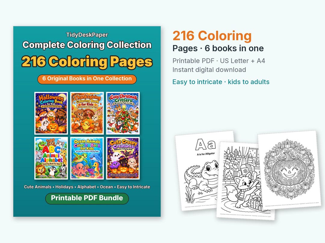 Mega Coloring Book Bundle, 216 Printable Coloring Pages for Kids and ...