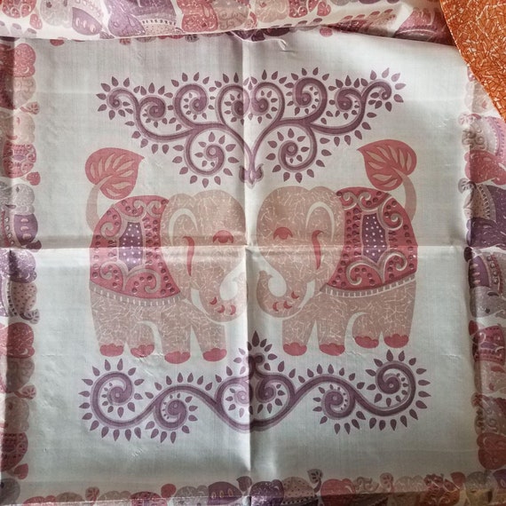 Silk Scarf from Thailand Elephants Purple Orange P