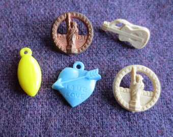 5 Gumball Prizes - Guitar, Heart, Football, 2 Statue of Liberty