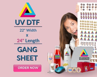 custom uv dtf gang, Custom Stickers, uv dft transfers, uv dtf, same day service available, Cup Wrap UV Dtf, no heat needed