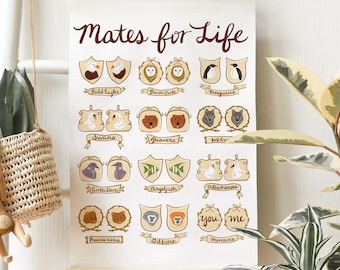 Mates for Life Digital Download Printable Wall Art Print File Animals Woodland Decor Anniversary Wedding Spouse Best Friend Gift Present