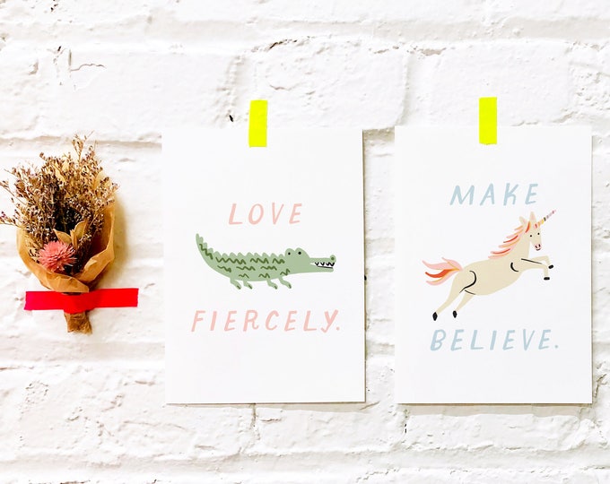 Note to Self Art Prints - 5 x 7" Paper Art Prints with Cute Animals & Inspiring Phrases