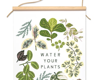 Water Your Plants Canvas Banner Chart Hanging Banner Foliage Art Print