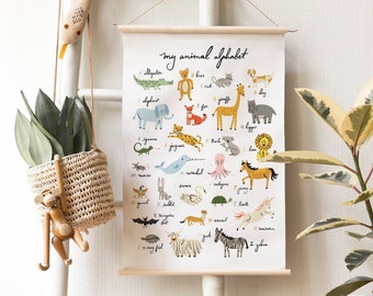 Bannière en toile avec alphabet animal à suspendre - Décoration de chambre d'enfant