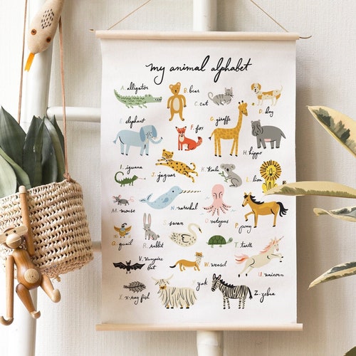 Animal Alphabet Canvas Banner Hanging Art Print Nursery Decor Etsy