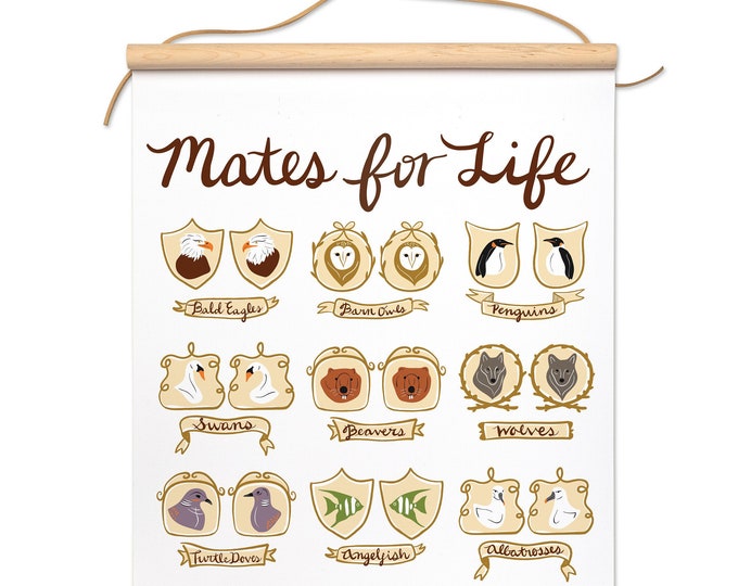 Mates for Life Canvas Hanging Wall Banner Animals Woodland Decor Wooden Framed Art Print