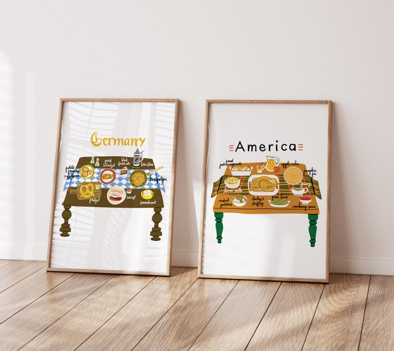 Tables autour du monde Art Prints Travel Foodie Kitchen Culinary Decor Illustrated Art of International Tablescapes and Cuisine image 8