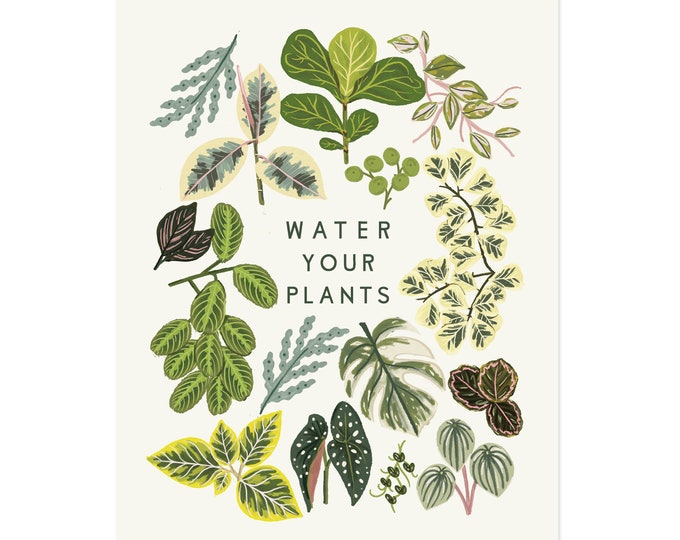 Water Your Plants + Stop Watering Your Plants Art Print Illustrated Houseplant Leaves Art Print