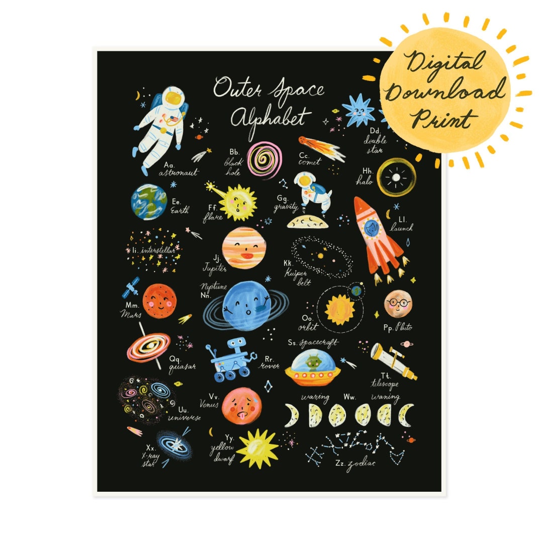 Outer Space Alphabet Digital Printable Download Printable Art File