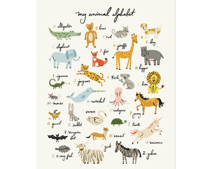 Animal Alphabet Paper Art Print