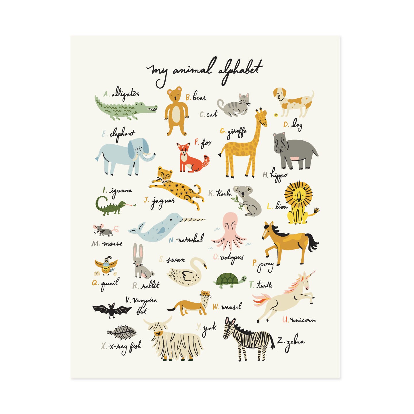 Animal Alphabet Paper Art Print - Etsy Animal Alphabet Paper Art Print - Etsy