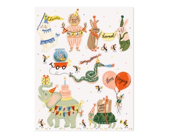 Stickerverhalen - The Pet Parade - Set van 16 Kiss Cut Geïllustreerde Dierenstickers voor Journaling Scrapbooking Briefpapier Mail 8x10" Print