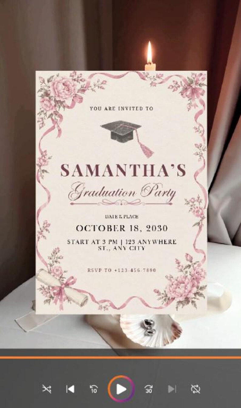Animated Pink Floral Invitation Graduation, Editable Canva Video ...