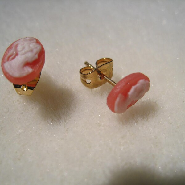 peach and white cameo earrings