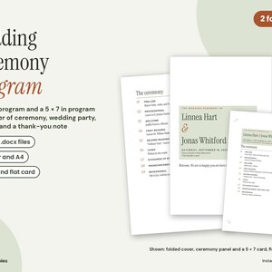 Wedding Program Template, Folded Ceremony Program and 5x7 Card, Order of Ceremony, Wedding Party, Readings, Editable, Letter and A4
