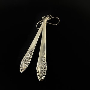 Silverware Spoon Earrings. 3 inch Long silver flower earrings. silverware jewelry. Foodie gift.