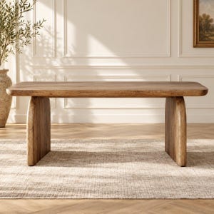 Farmhouse Coffee Table 47 Inch, Rustic Wood Rectangle Coffee Table, Modern Organic Center Table, Arched Leg Living Room Table