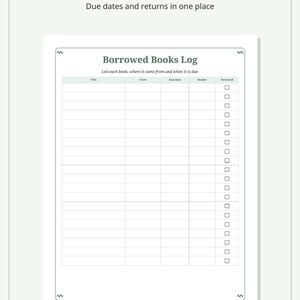 Library Book Tracker Printable, Borrowed Books and Due Date Log, Fillable Holds List and Return Checklist for Families, PDF