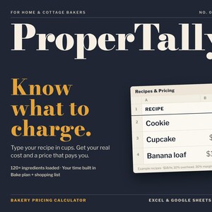 Bakery Pricing Calculator Spreadsheet, Recipe Cost Calculator for Home Bakers, Cottage Bakery Order Tracker, Excel & Google Sheets