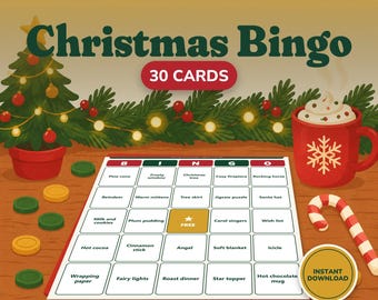 30 Christmas Bingo Cards Printable, Family Party Game, Kids Picture Bingo, Classroom Holiday Game, Caller Sheets, PDF Letter A4