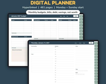 2027 Budget Digital Planner, Hyperlinked Finance Planner for GoodNotes iPad, Monthly Budget Bills Debt Savings, Instant Download PDF