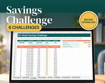 Savings Challenge Tracker Spreadsheet, 52 Week Money Challenge, 100 Envelope Challenge, Excel & Google Sheets Savings Goal Planner