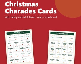 Christmas Charades Cards Printable, 120 Charades Ideas for Kids and Adults, Holiday Party Game, Family Game Night, A4 and Letter PDF