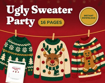 Ugly Sweater Party Kit Printable, Invitation, Voting Ballots, Award Certificates, Games, Holiday Party Pack, A4 and Letter PDF