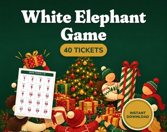 40 White Elephant Tickets Printable, 6 Steal Rule Variants, Left Right Story Game, Gift Exchange Rules, Christmas Party Kit, PDF