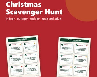 Christmas Scavenger Hunt Printable, Indoor and Outdoor Clues for Kids, Riddles for Teens and Adults, Toddler Picture Checklist PDF